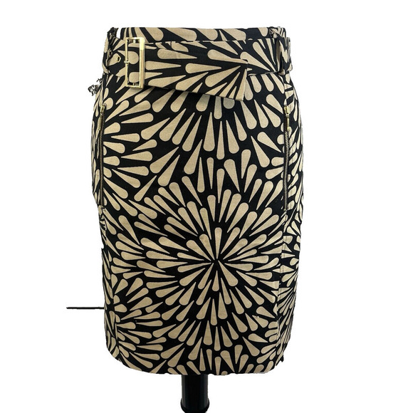 Talbots Skirt size 8 Petite Black Brown Floral Pencil Knee Belt Stretch Pockets - Picture 1 of 10
